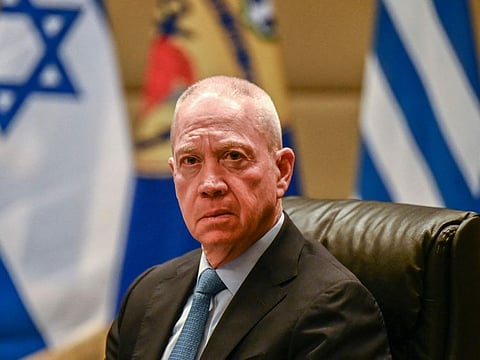 Israel's Defence Minister Yoav Gallant speaks during a meeting with his Greek counterpart in Athens, on May 4, 2023.  