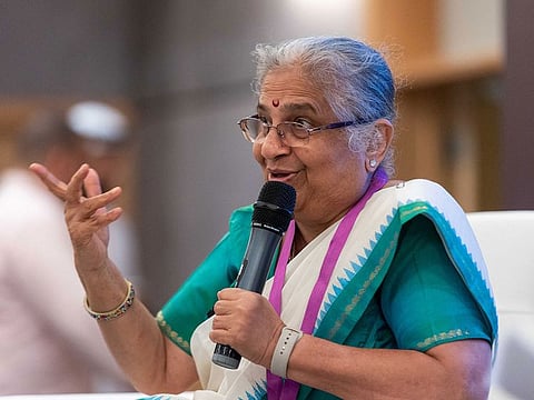 File photo: Indian author Sudha Murty speaking at the Sharjah Children's Reading Festival.