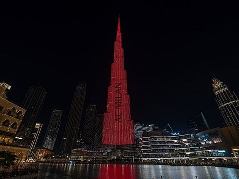 Burj Khalifa lit with AC Milan colours as part of the 'A light that never fades' campaign on Monday.