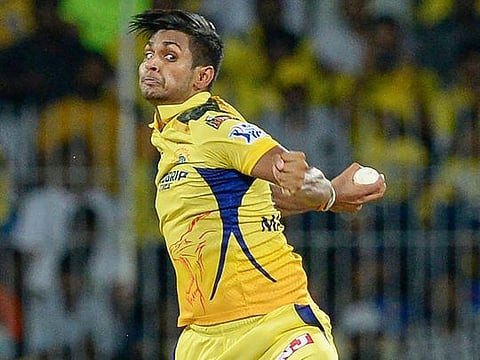 Chennai Super Kings' Deepak Chahar celebrates a wicket with teammates during the IPL match against Delhi Capitals at MA Chidambaram Stadium, in Chennai on Wednesday. 