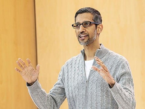 Sundar Pichai, chief executive officer of Alphabet Inc., during the Google I/O Developers Conference in Mountain View, California, on Wednesday, May 10, 2023. 