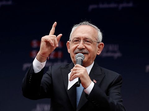  Kemal Kilicdaroglu, presidential candidate of Turkey's main opposition alliance, addresses his supporters during a rally ahead of the May 14 presidential and parliamentary elections, in Tekirdag, Turkey April 27, 2023. 