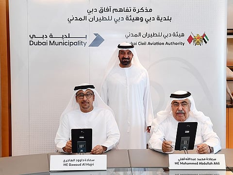 The MoU was signed by Dawoud Al Hajri, Director General of Dubai Municipality, and Mohammed Abdulla Ahli, Director General of the DCAA, in the presence of Sheikh Ahmed bin Saeed Al Maktoum.