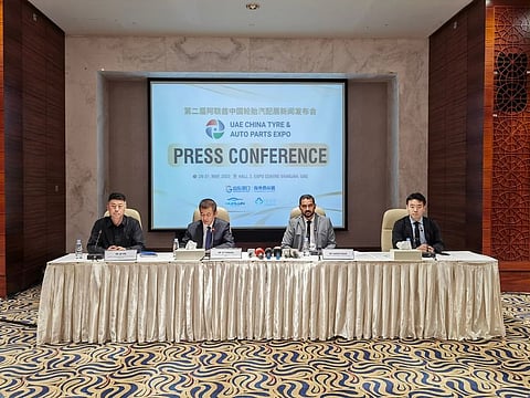 Organizers discuss the highlights of Chinese Tyre & Auto Parts Expo in Sharjah during a press meet 