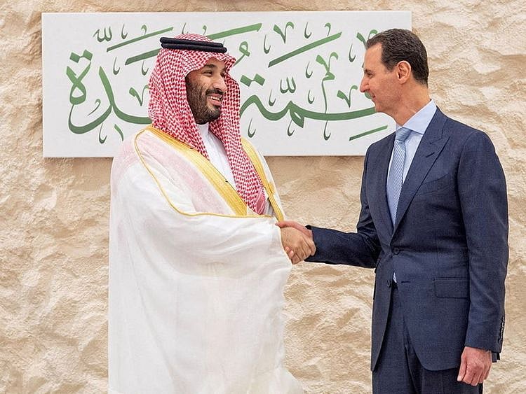 Saudi Crown Prince Mohammad bin Salman with Syrian leader Bashar Al Assad in Jeddah ahead of the summit.