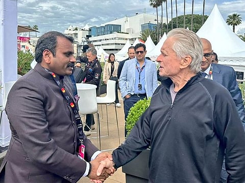 Union Minister L Murugan and Michael Douglas 