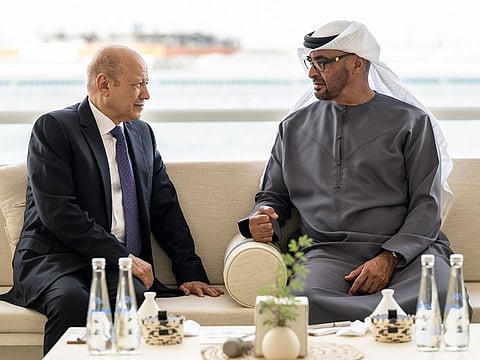 President His Highness Sheikh Mohamed bin Zayed Al Nahyan (right) with Rashad Al Alimi