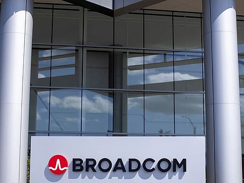 File photo: The Broadcom Limited company logo is shown outside one of their office complexes in Irvine, California.  