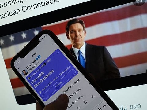 The live Twitter talk with Elon Musk with a background of Ron DeSantis as he announces his 2024 presidential run on his Twitter page.
