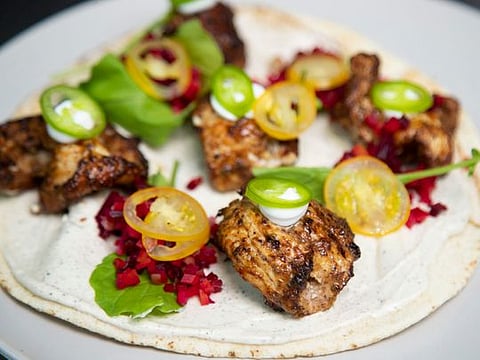 Chicken shawarma tikka with Arabic bread and garlic mayonnaise