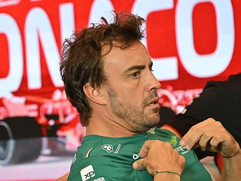 Aston Martin's Fernando Alonso speaks during the drivers' press conference of the Monaco Formula One Grand Prix in Monaco on Thursday.