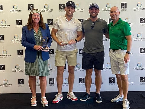 (From left) Evelyn Downham (Lady Captain), winners Paul Ludlam and Kieran Casey along with Noel O’Leary (Men's Vice-Captain).