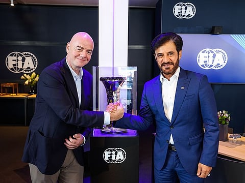 FIA President Mohammed Ben Sulayem (right) with President of FIFA Gianni Infantino.