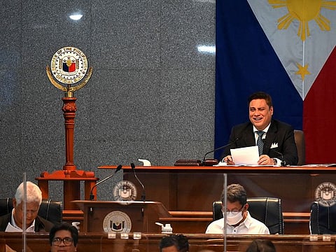 Senate President Juan Miguel Zubiri presides over the plenary session at the Senate in Manila on May 31, 2023. 
