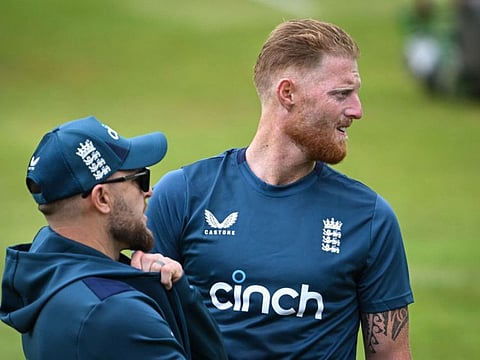 Big hits... England's captain Ben Stokes (right) with head coach Brendon McCullum during a training session at Lord's cricket ground in London ahead of their Test match against Ireland.