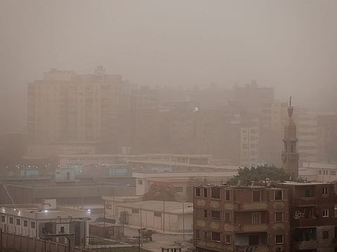 General view of buildings during a sandstorm in Cairo, Egypt.