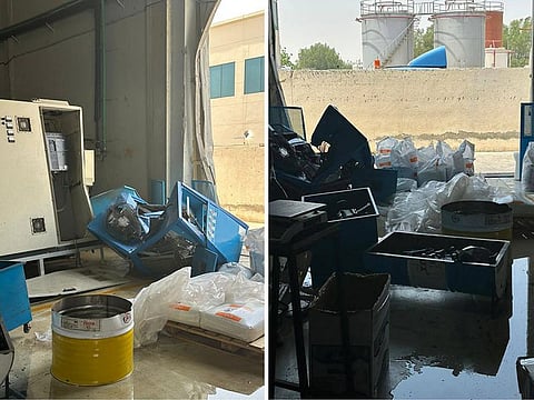 Aftermath of the explosion on the premises of a fuel trading company in Al Jurf Industrial Area