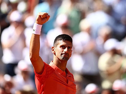  Serbia's Novak Djokovic celebrates winning  his fourth round match against Peru's Juan Pablo Varillas 