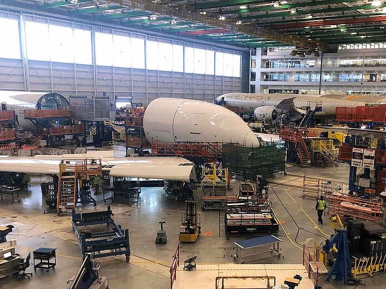 Boeing 787 Dreamliners are built at the aviation company's North Charleston, South Carolina, assembly plant
