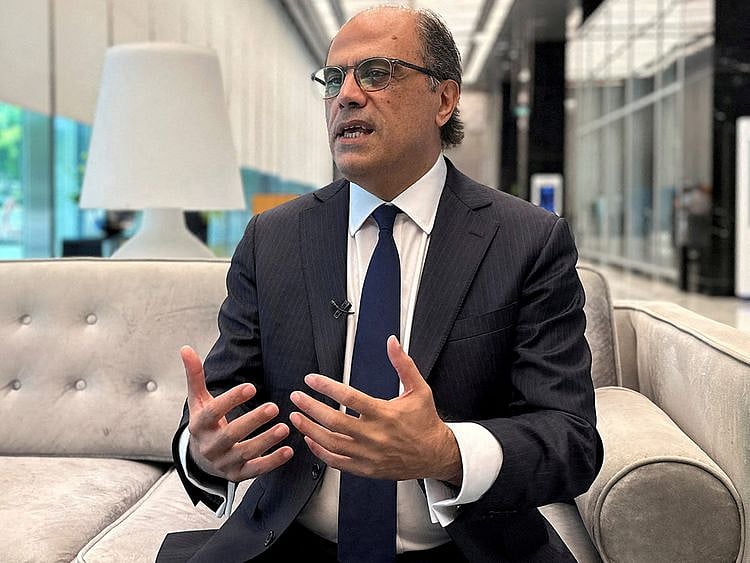 Jihad Azour attends an interview with Reuters in Dubai on May 2, 2023.  