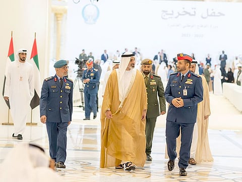 Sheikh Khaled praised the role of the National Defence College in training and preparing Emirati military and civilian leaders who can adapt to rapidly changing diplomatic, economic, informational, and military landscapes.
