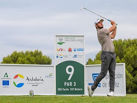 Joshua Grenville-Wood on the 9th tee during round one in Spain