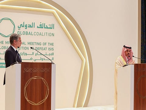 Saudi Foreign Minister Faisal Bin Farhan and US Secretary of State Antony Blinken attend a joint press conference, at the Intercontinental Hotel in Riyadh, on June 8, 2023.  