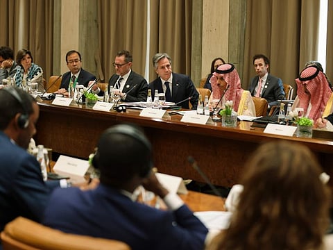 US Secretary of State Antony Blinken and Saudi Foreign Minister Prince Faisal bin Farhan, attend multilateral meeting at the Intercontinental Hotel in Riyadh, on June 8, 2023.  