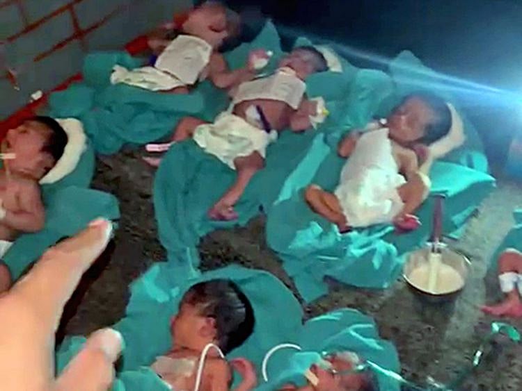 Some of the newborns saved from the blaze in New Delhi