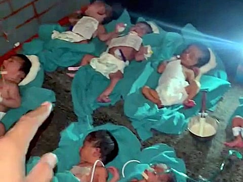 Some of the newborns saved from the blaze in New Delhi