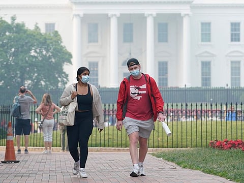 The White House in Washington on June 8, 2023, as smoke from Canadian wildfires obscures the view.   