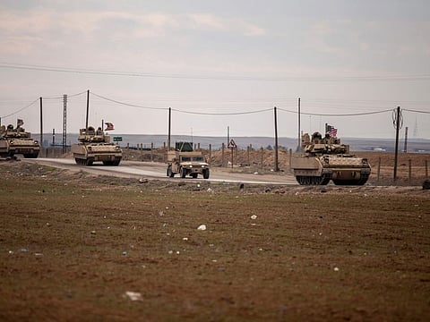 American military convoy patrol in Hassakeh, Syria, on Feb. 8, 2022. A helicopter accident in northeastern Syria over the weekend left 22 American service members injured.