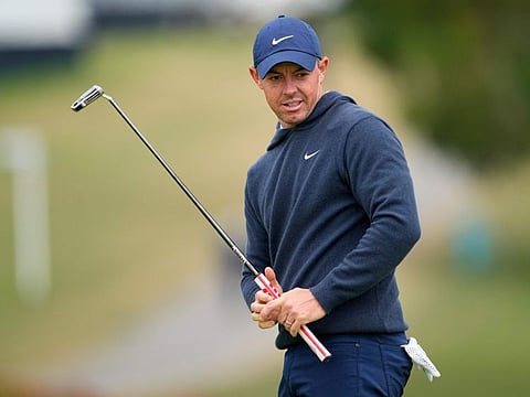Rory McIlroy of Northern Ireland reacts after missing a putt on the ninth hole during a practice round for the US Open on Tuesday in Los Angeles.