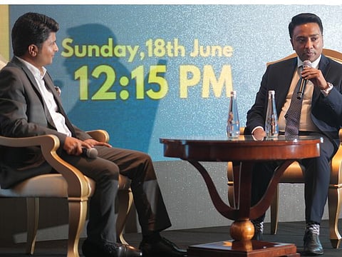 Suhas Gopinath, Founder and CEO, Globals Inc in conversation with Siby Sudhakaran, Founder at Startup Middle East, during a fireside chat at Gulf News Edufair 