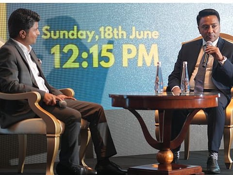 Suhas Gopinath, Founder and CEO, Globals Inc in conversation with Siby Sudhakaran, Founder at Startup Middle East, during a fireside chat at Gulf News Edufair 