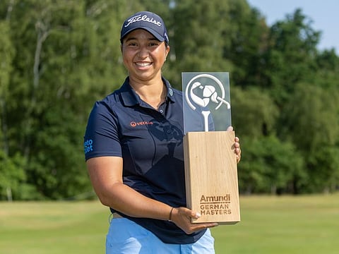 Kristyna Napoleaova holds the Amundi German Masters trophy after defeating England’s Cara Gainer in a playoff.
