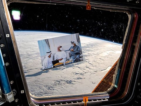 To mark the father's day, Sultan Al Neyadi shares a a photo on his twitter account showing Sheikh Mohamed having a conversation with Al Neyadi’s father and the astronaut himself