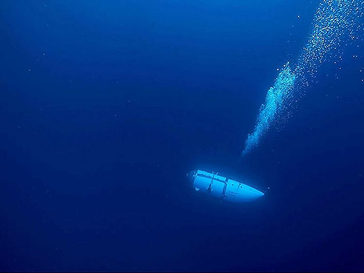 This undated image courtesy of OceanGate Expeditions, shows their Titan submersible during a descent