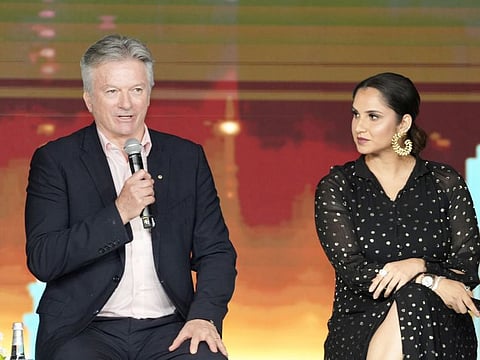 Steve Waugh and Sania Mirza at the at the Tech Mahindra Global Chess League launch on Wednesday.