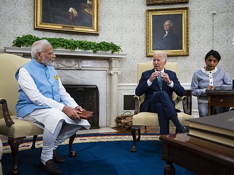 Biden and Narendra Modi during a meeting in the Oval Office of the White House in Washington, DC, on June 22, 2023.  