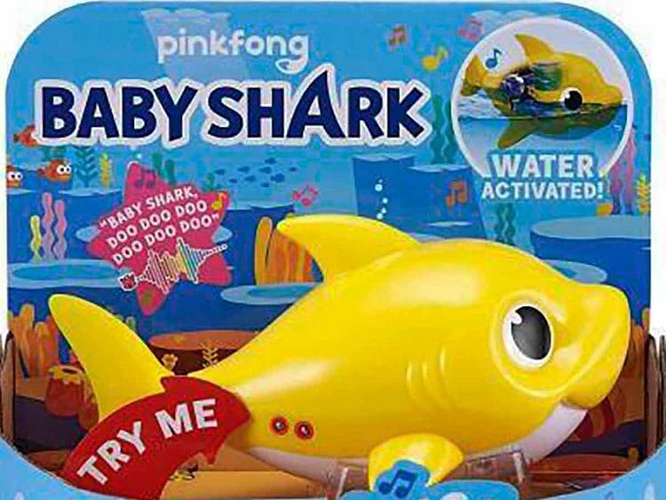This image provided by Consumer Product Safety Commission shows Zuru’s full-sized Robo Alive Junior Baby Shark Sing & Swim Bath Toys