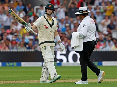 Australia's Steven Smith celebrates his half-century on day one of the second Ashes Test against England at Lord's cricket ground in London on Wednesday.