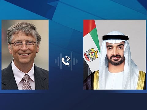 President His Highness Sheikh Mohamed bin Zayed Al Nahyan receives a phone call from Bill Gates, the co-president of the Bill and Melinda Gates Foundation.