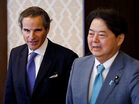 International Atomic Energy Agency (IAEA) chief Rafael Grossi meets with Japan's Foreign Minister Yoshimasa Hayashi in Tokyo, Japan July 4, 2023. 