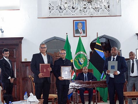 External Affairs Minister S Jaishankar and Zanzibar President Hussein Ali Mwinyi witness the signing of an agreement on the setting up of the IIT Madras campus in Zanzibar, on Wednesday.  
