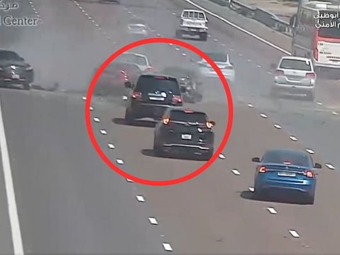  A video released by Abu Dhabi Police shows the grave danger posed by stopping in the middle of the road.