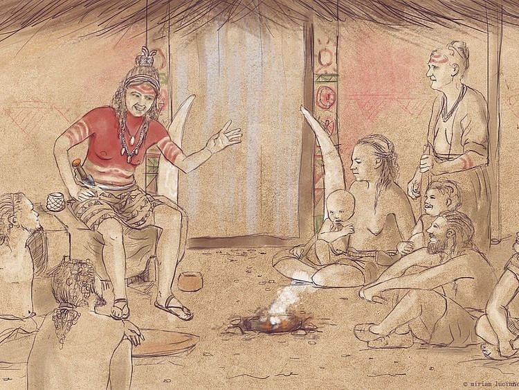 This illustration provided by the ATLAS research group of the University of Seville in July 2023 depicts "The Ivory Lady" who was discovered in a tomb in Valencina, Spain, dated between 3,200 and 2,200 years ago.  