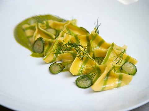 Creamy Fagottini with oysters and zucchini 