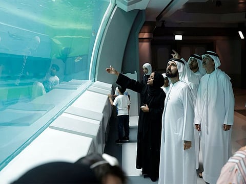 Sheikh Mohammed during his visit to SeaWorld Yas Island.