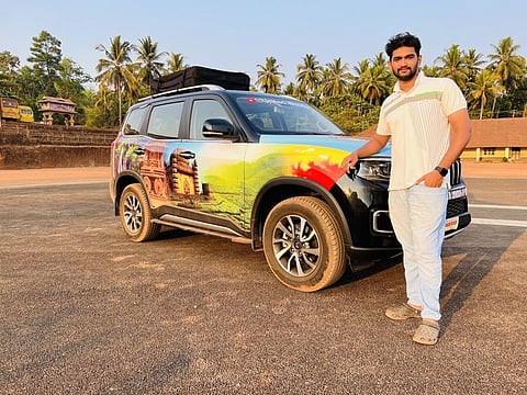 Mohammad Sinan, 30, in Dubai. He is on a mission to travel to 75 countries across three continents by road.